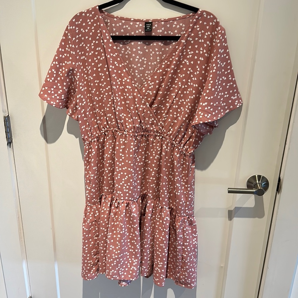Pink sundress with white hearts